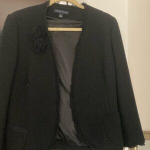 Black Tweed Blazer with Floral Detail